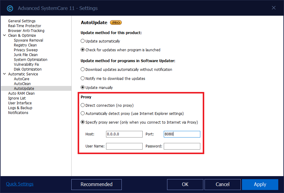 Proxy Settings for ASC 11.5